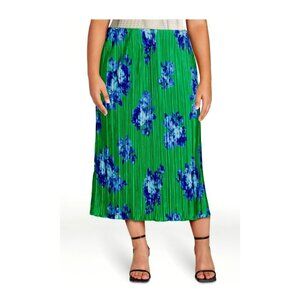 Scoop Women's Pull On Pleated Midi Pencil Skirt New Xl Green Floral Beautiful